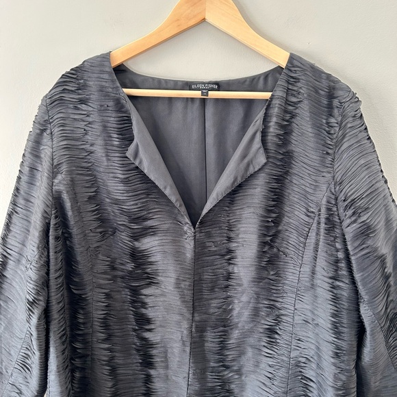 Eileen Fisher Elegant Graphite Grey Ripple Bindu Silk Evening Jacket - Picture 11 of 11